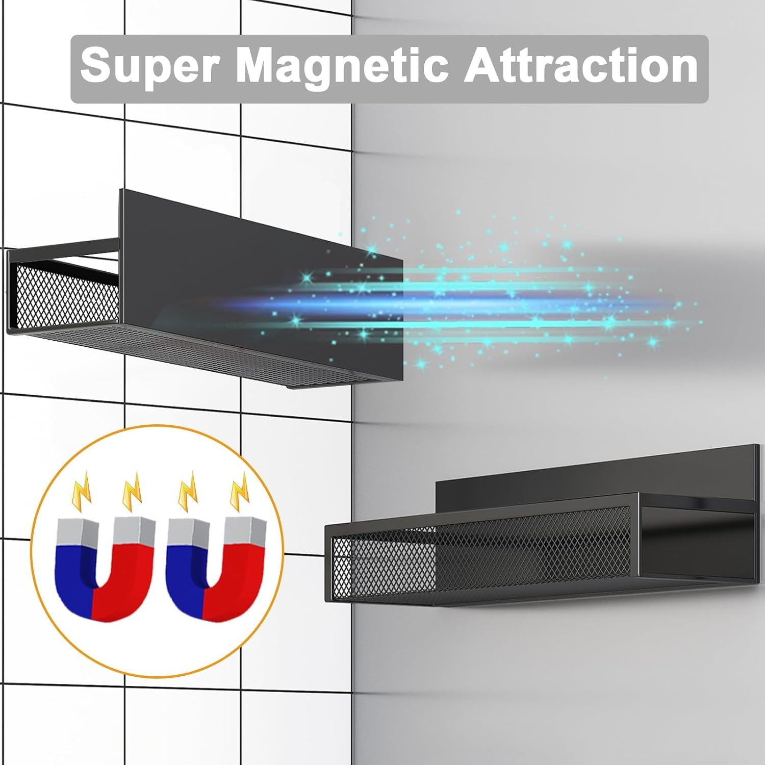 Magnetic Spice Rack for Refrigerator,  2 Pack Magnetic Shelf, Fridge Magnet Organizer with Moveable 4 Hooks, Magnetic Fridge Shelf for Kitchen Organization and Storage (2 Pack)