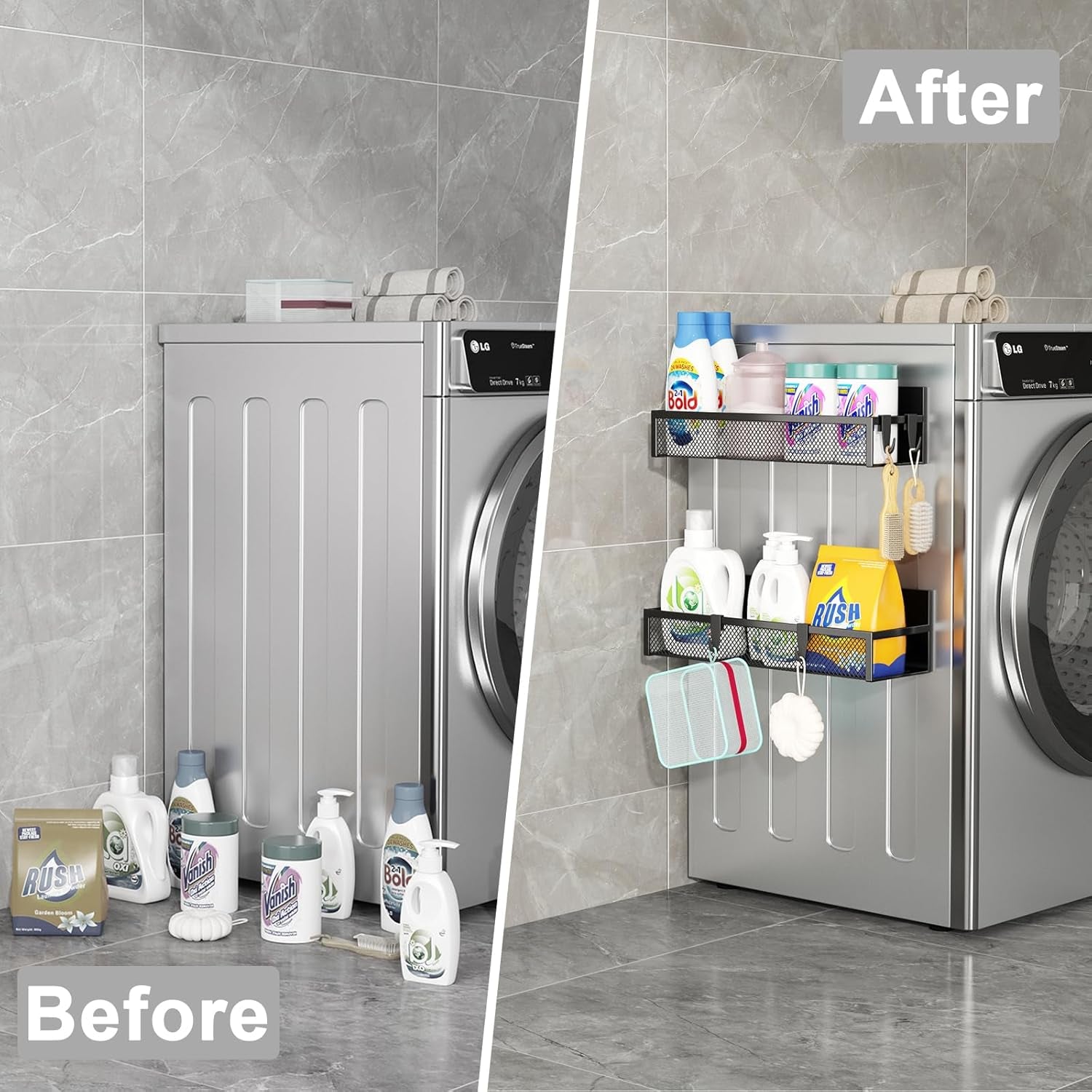 Magnetic Spice Rack for Refrigerator,  2 Pack Magnetic Shelf, Fridge Magnet Organizer with Moveable 4 Hooks, Magnetic Fridge Shelf for Kitchen Organization and Storage (2 Pack)