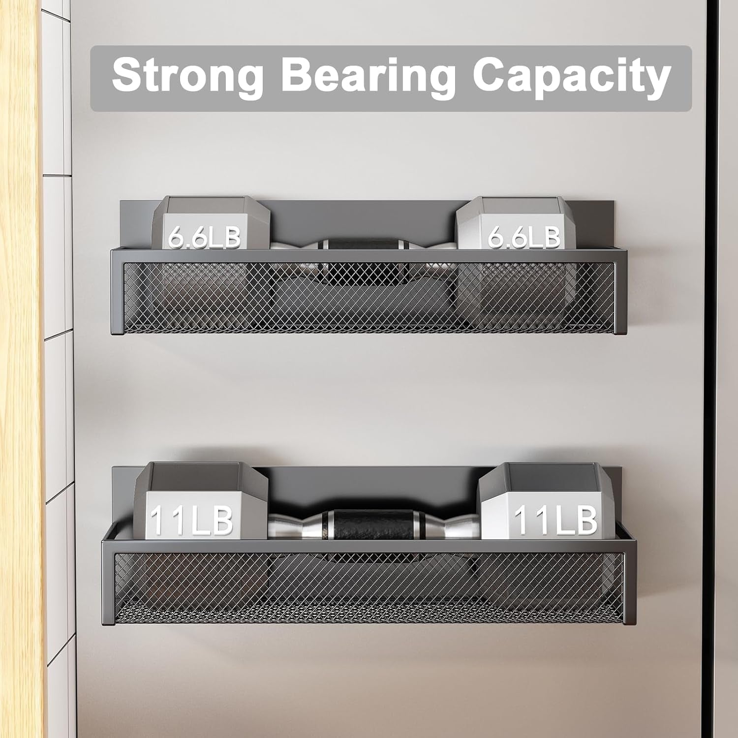 Magnetic Spice Rack for Refrigerator,  2 Pack Magnetic Shelf, Fridge Magnet Organizer with Moveable 4 Hooks, Magnetic Fridge Shelf for Kitchen Organization and Storage (2 Pack)