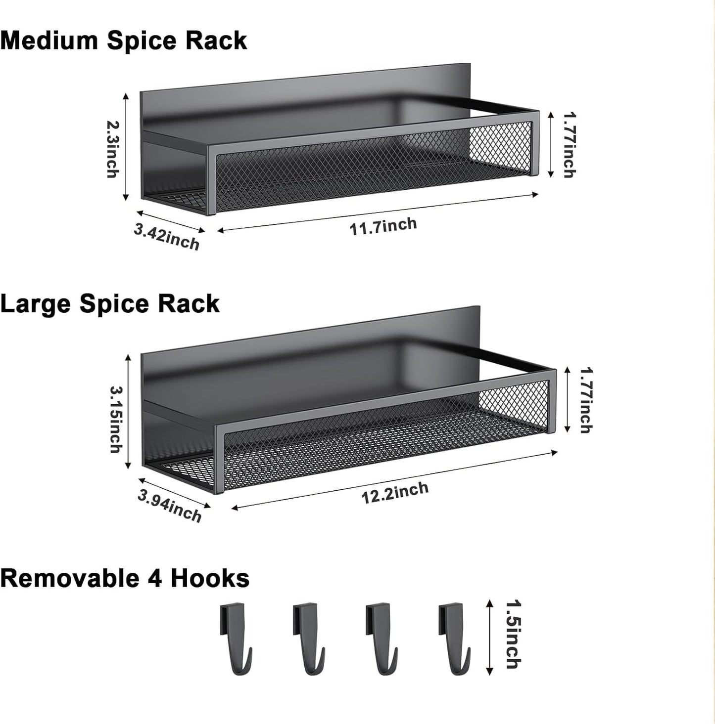 Magnetic Spice Rack for Refrigerator,  2 Pack Magnetic Shelf, Fridge Magnet Organizer with Moveable 4 Hooks, Magnetic Fridge Shelf for Kitchen Organization and Storage (2 Pack)